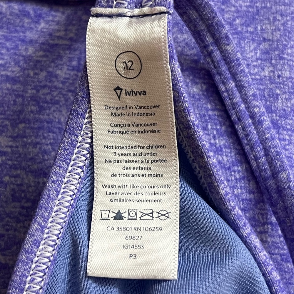 Ivivva Lululemon Y Back Tank Top Girls Size 12 Heather Purple - Picture 6 of 7